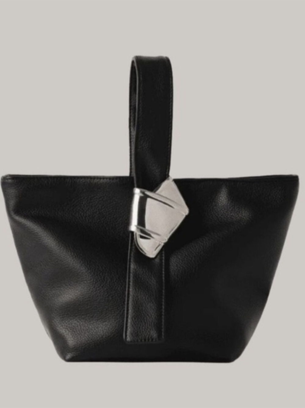 MERIT×BRANDON MAXWELL Black Leather Tote with Silver Sculptural Accent